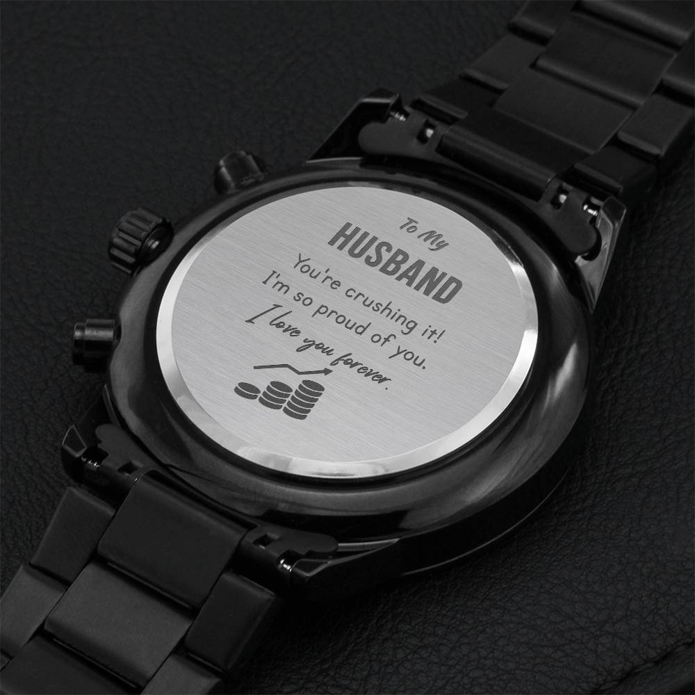 To My Stock Trader Husband Gift Watch - Gift For Investor Day Full Time Trader Engraving Chronograph Watch