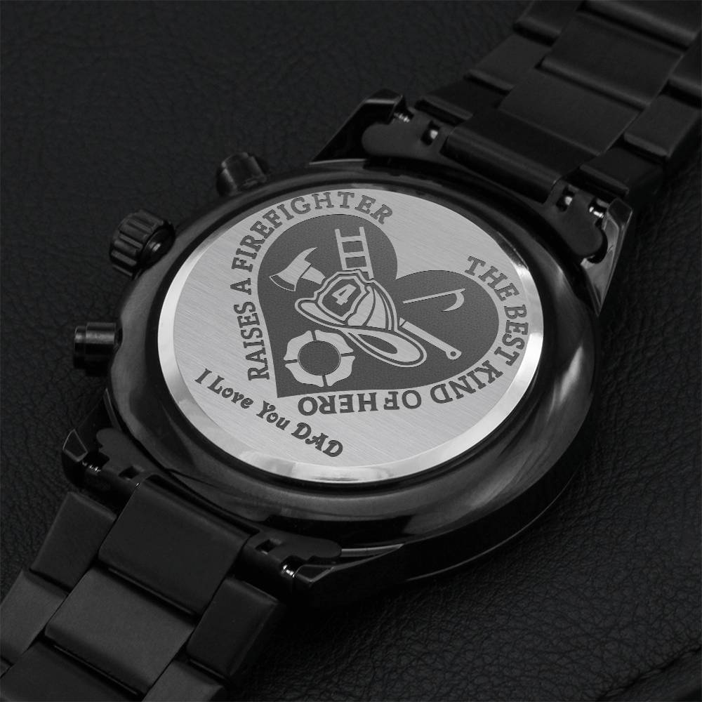 To My Best Firefighter Dad Engraved Design Black Chronograph Watch Engraving Chronograph Watch