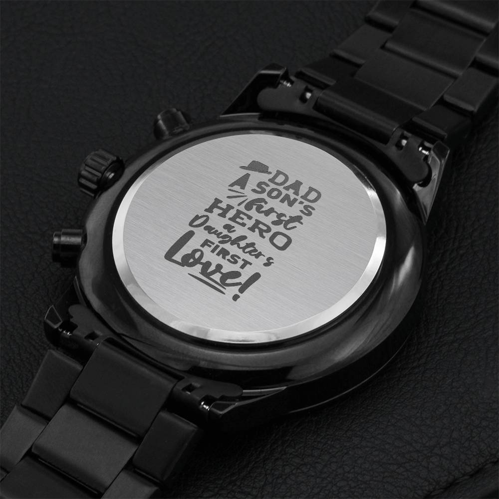 Dad A Son's First Hero Black Chronograph Watch Engraving Chronograph Watch