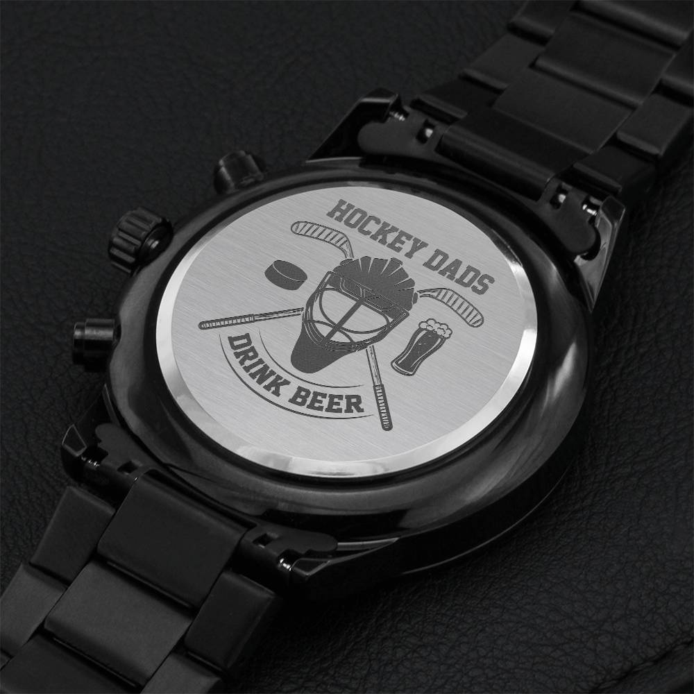 Hockey Dad's Drink Beer Watch Engraving Chronograph Watch