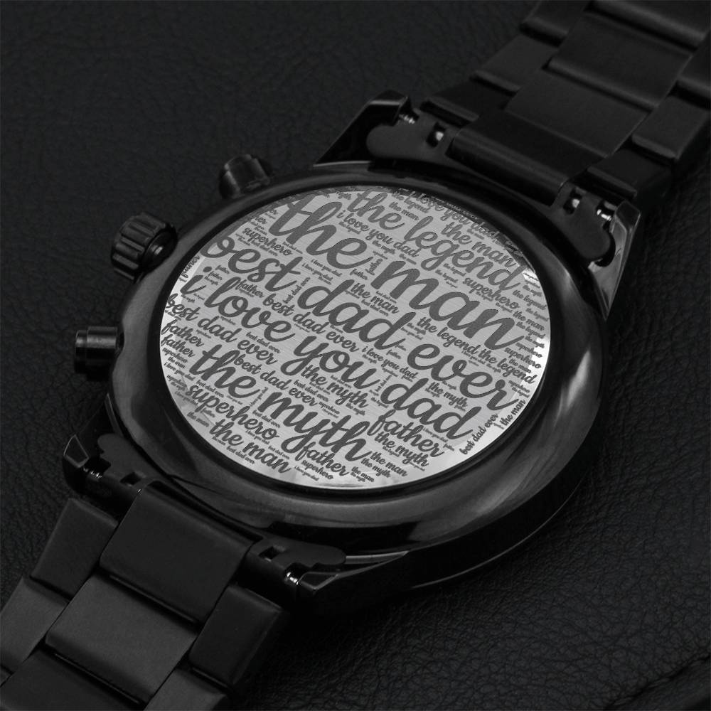Best Dad Ever Custom Black Cool Classy Chronograph Watch For Dad Engraving Chronograph Watch