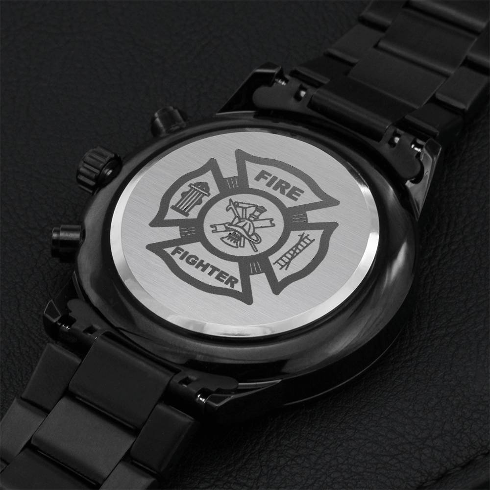 Engraved Firefighter Design Black Chronograph Watch Engraving Chronograph Watch