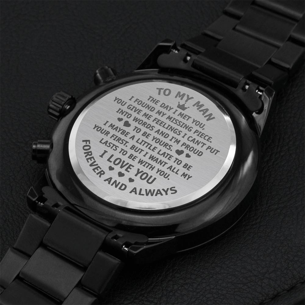 To My Man - The Day I Met You I Found My Missing Piece - Engraved Chronograph Watch Engraving Chronograph Watch