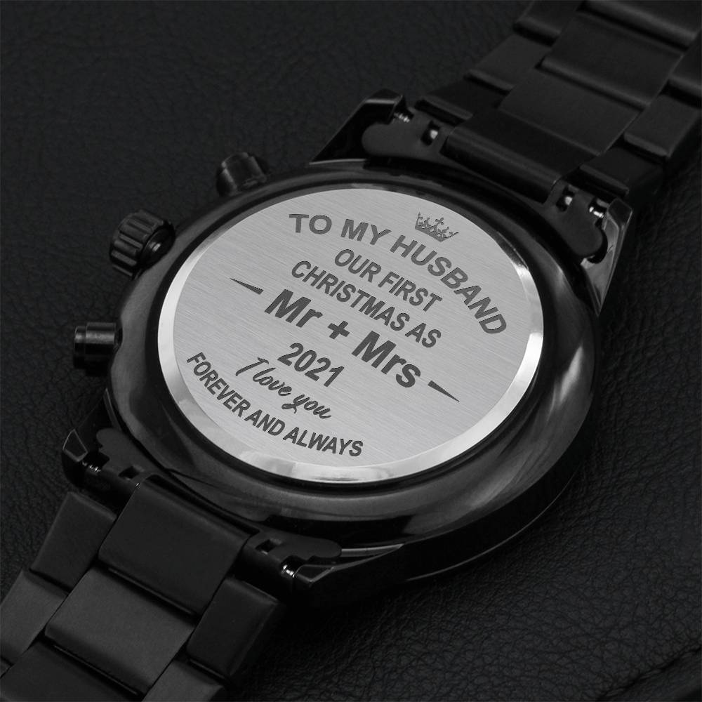 To My Husband - Our First Christmas - 2021 - Watch Engraving Chronograph Watch