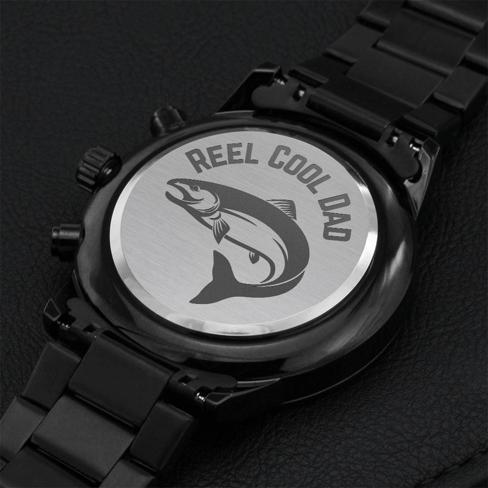 Reel Cool Dad Engraved Watch For Dad Fishing Dad Gift Fathers Day Watch Birthday Gift For Dad Christmas Gift For Dad Fisherman Dad Engraving Chronograph Watch