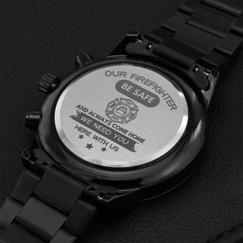 Men's Engraved Design Black Chronograph Watch - Firefighter Dad Be Safe - Perfect Father's Day Gift For Firefighter Husband Engraving Chronograph Watch