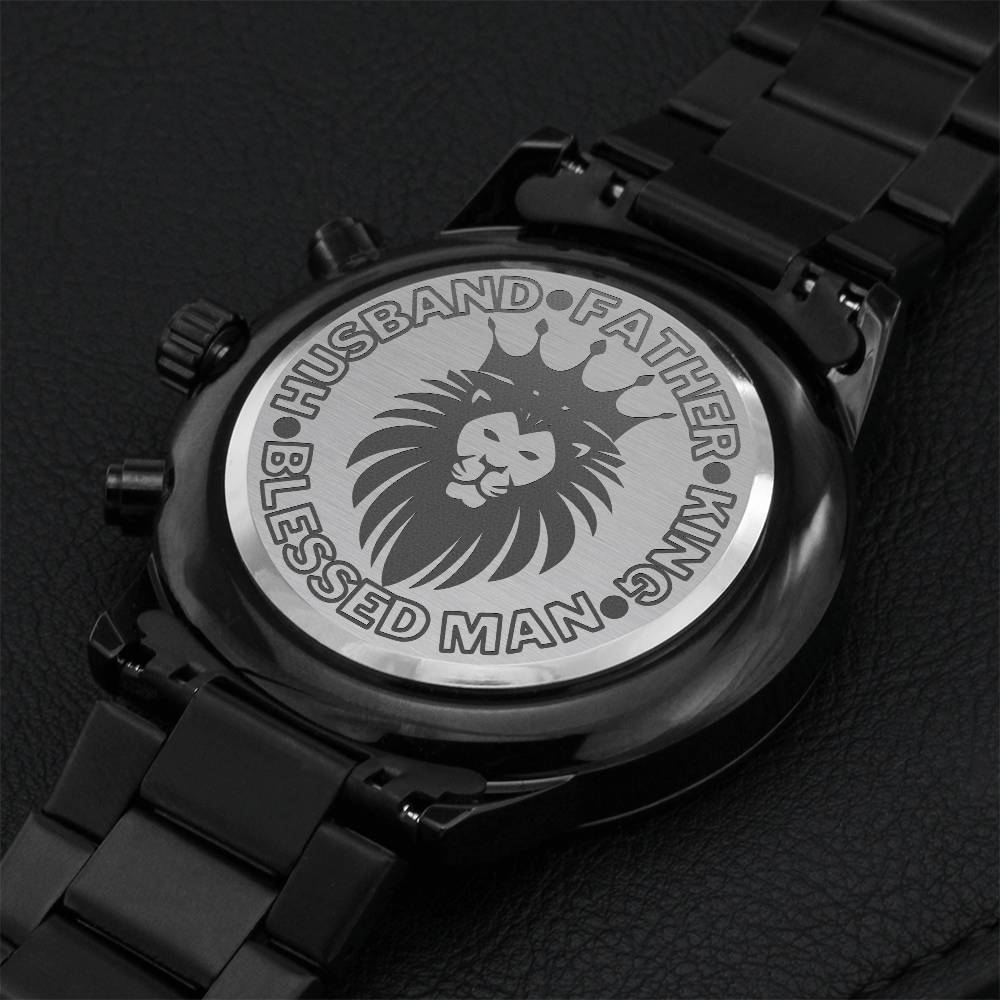 Personalised Husband Father King Father's Day Black Chronograph Gift Watch Dad's Gift From Daughter Engraved Message Dad's Watch Engraving Chronograph Watch
