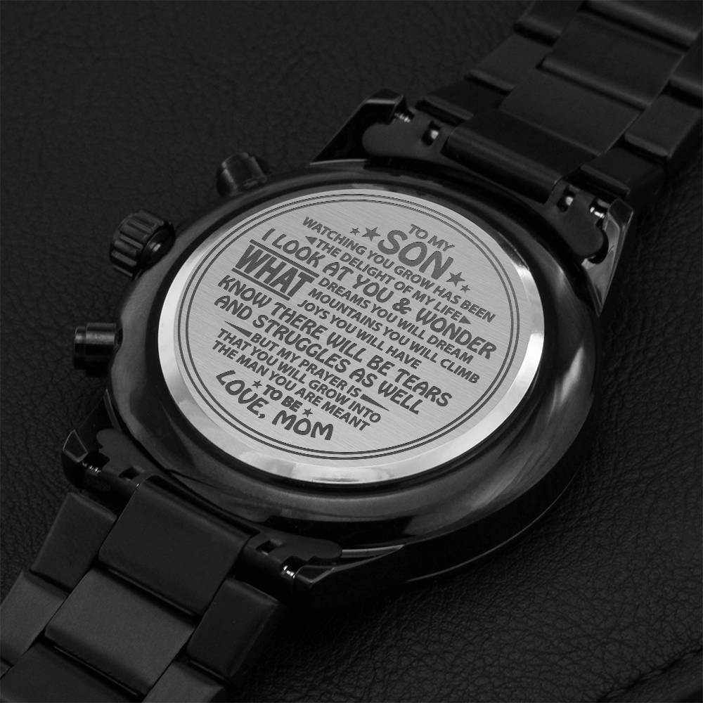 To My Son - Engraved Black Chronograph Watch Engraving Chronograph Watch