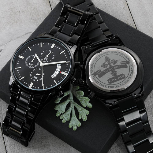 To My Son - I Will Love Protect And Encourage You Engraving Chronograph Watch