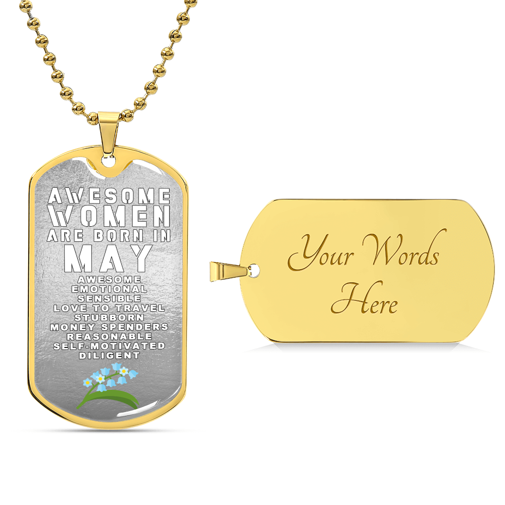 Awesome Women Are Born In May Luxury Necklace With Dog Tag Silver - Army Tag Necklace, Dog Tag Necklace