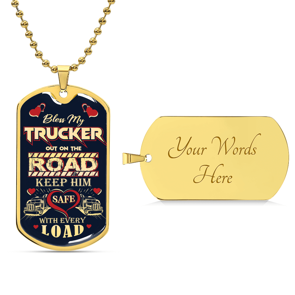 Bless My Trucker - Gift For Trucker - Truck Driver Gifts - Army Tag Necklace, Dog Tag Necklace