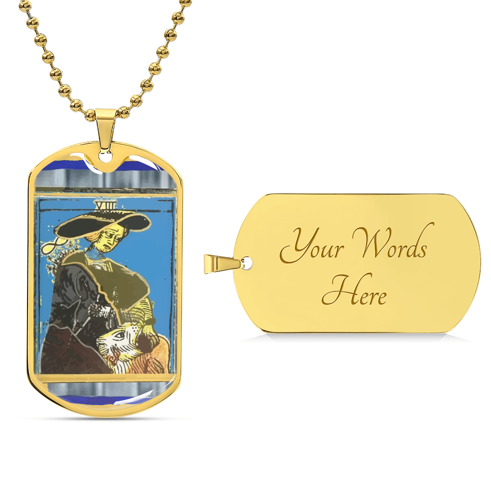 Tarot Card Strength Pendant Necklace In Gold Or Silver Finish - New Strength Tarot Card Jewelry Design - Army Tag Necklace, Dog Tag Necklace
