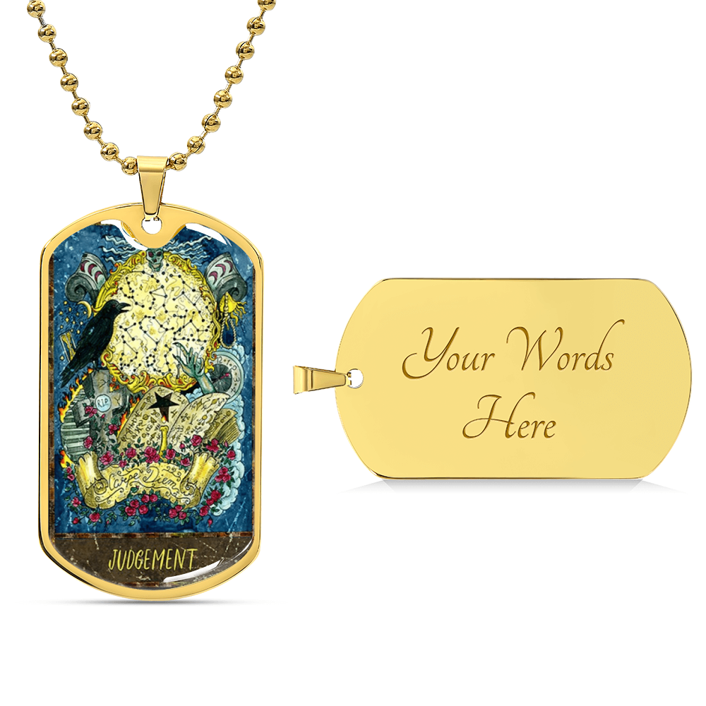 Tarot Card Necklace. Silver Or Gold. For Wiccans, Astrology, Zodiac, Spiritual, Best Friend. Boho. Judgement Card - Army Tag Necklace, Dog Tag Necklace