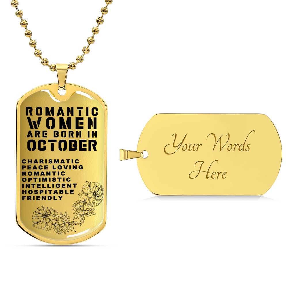 Romantic Women Are Born In October Luxury Necklace With Dog Tag Gold - Army Tag Necklace, Dog Tag Necklace