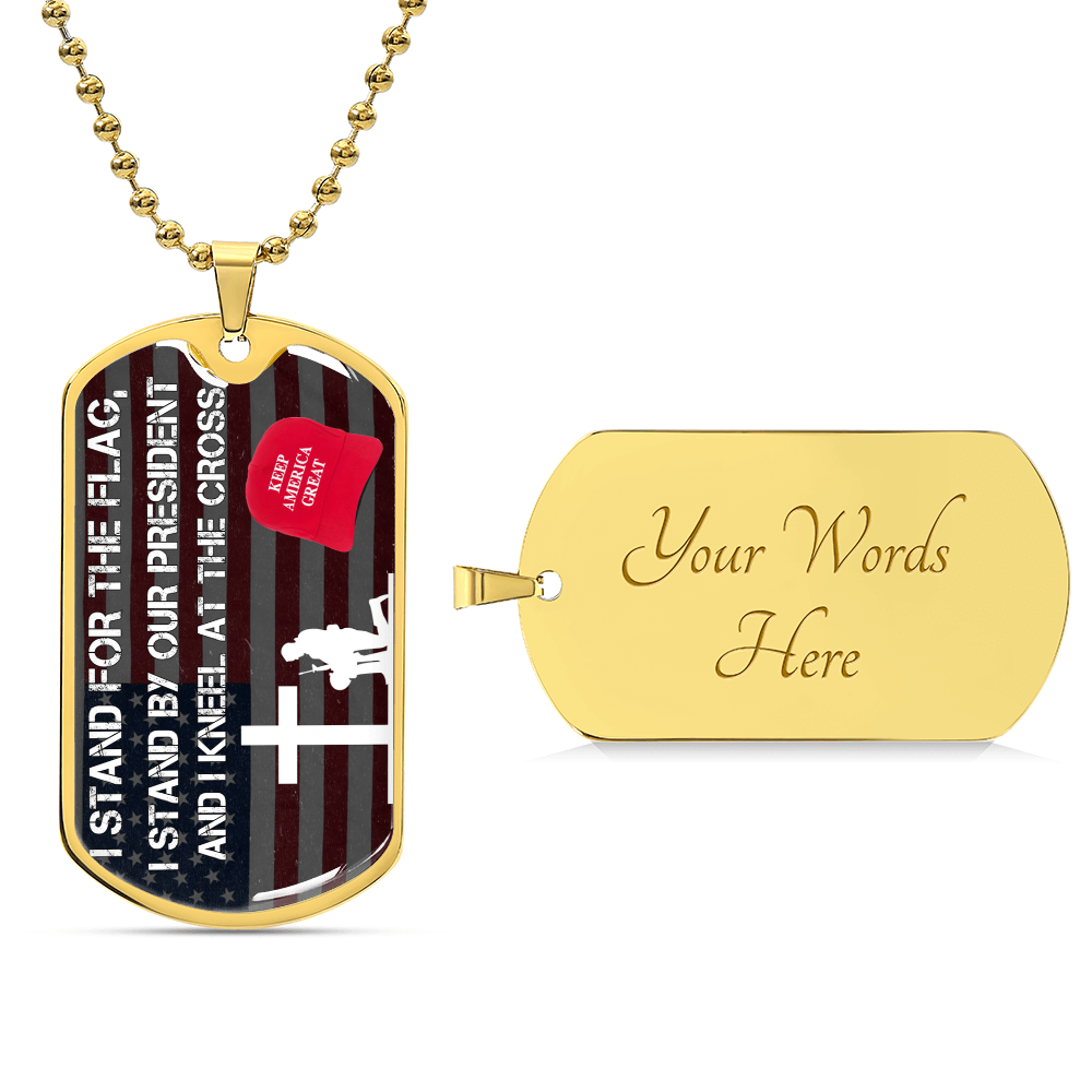 Patriotic Stand By Our President Military Ball Chain - Army Tag Necklace, Dog Tag Necklace