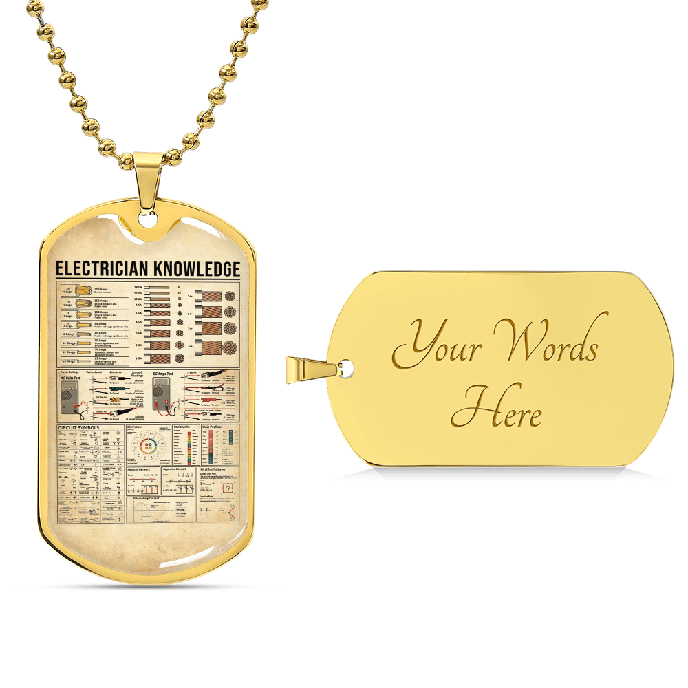 Electrician Knowledge Dog Tag Pendant - Army Tag Necklace, Dog Tag Necklace