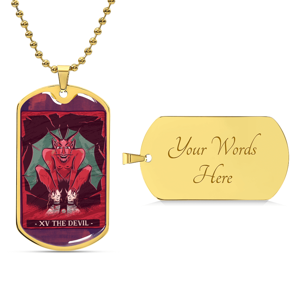 Tarot Card Necklace. Silver Or Gold. For Wiccans, Astrology, Zodiac, Spiritual, Best Friend. Boho. The Devil Card - Army Tag Necklace, Dog Tag Necklace