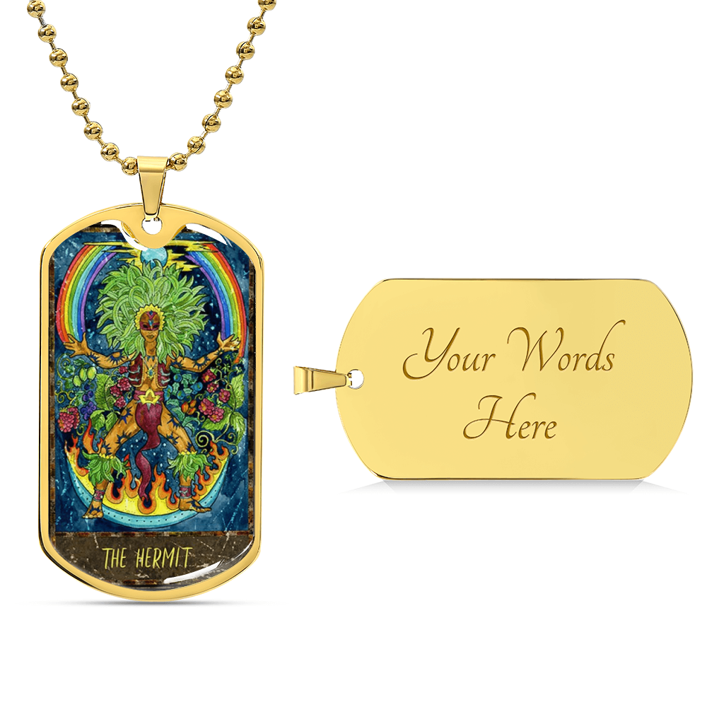 Tarot Card Necklace. Silver Or Gold. For Wiccans, Astrology, Zodiac, Spiritual, Best Friend. Boho. The Hermit - Army Tag Necklace, Dog Tag Necklace