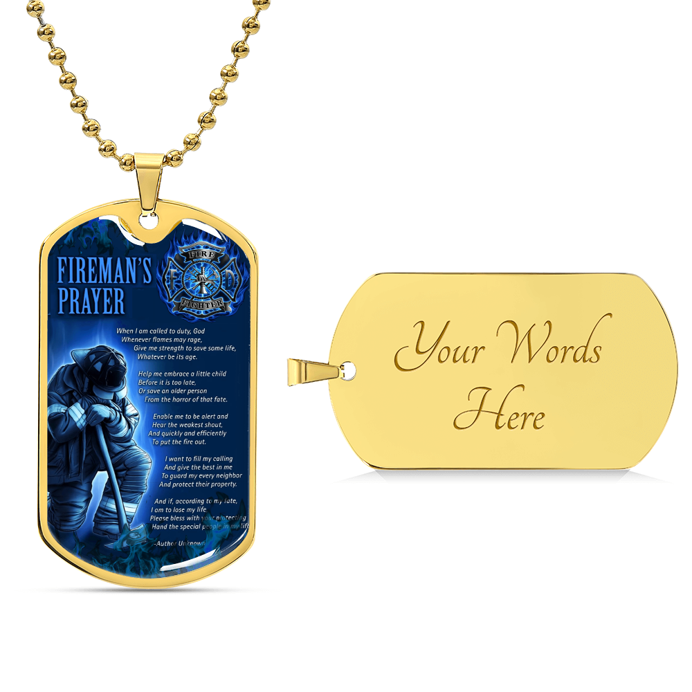 Fireman's Prayer Pendant With Military Ball Chain - Army Tag Necklace, Dog Tag Necklace