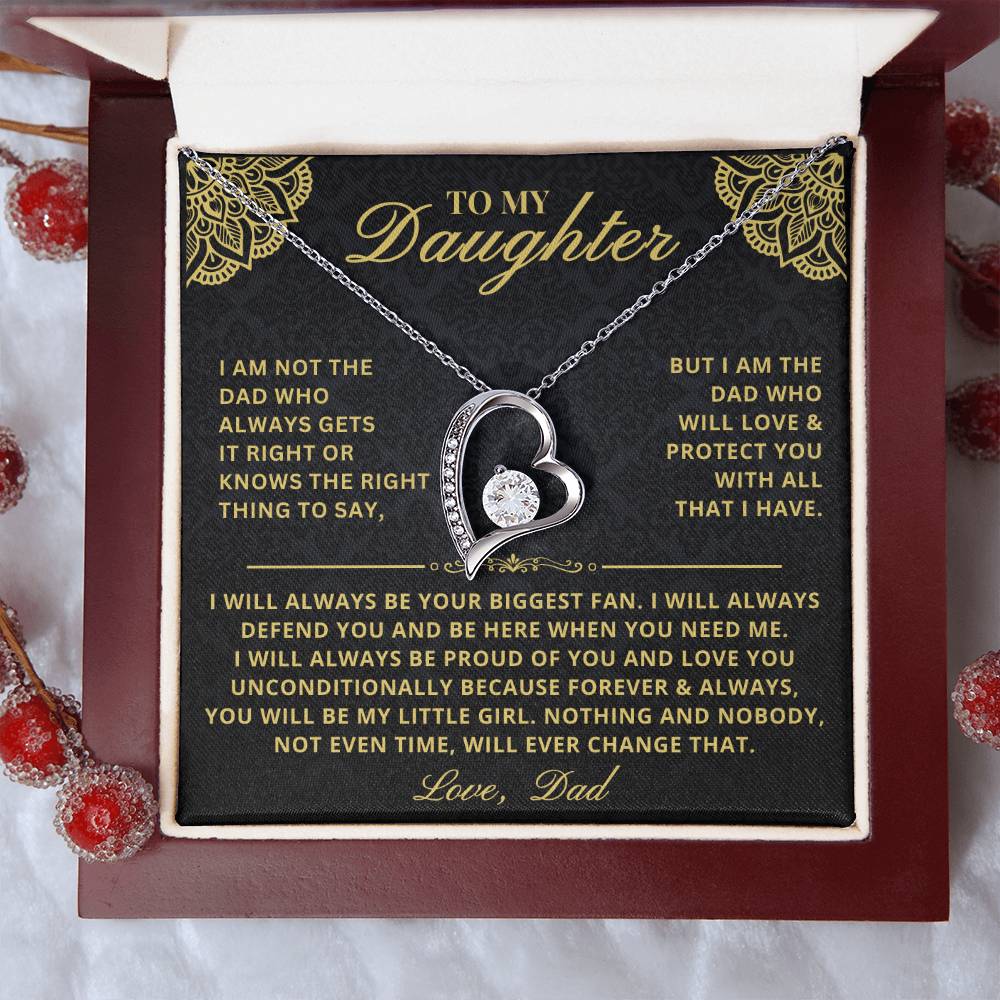 To My Daughter - Forever & Always From Father Dad, Inspirational Strength Gift, Forever Love Necklace, 14K Sentimental Present, Xmas Forever Love Necklace