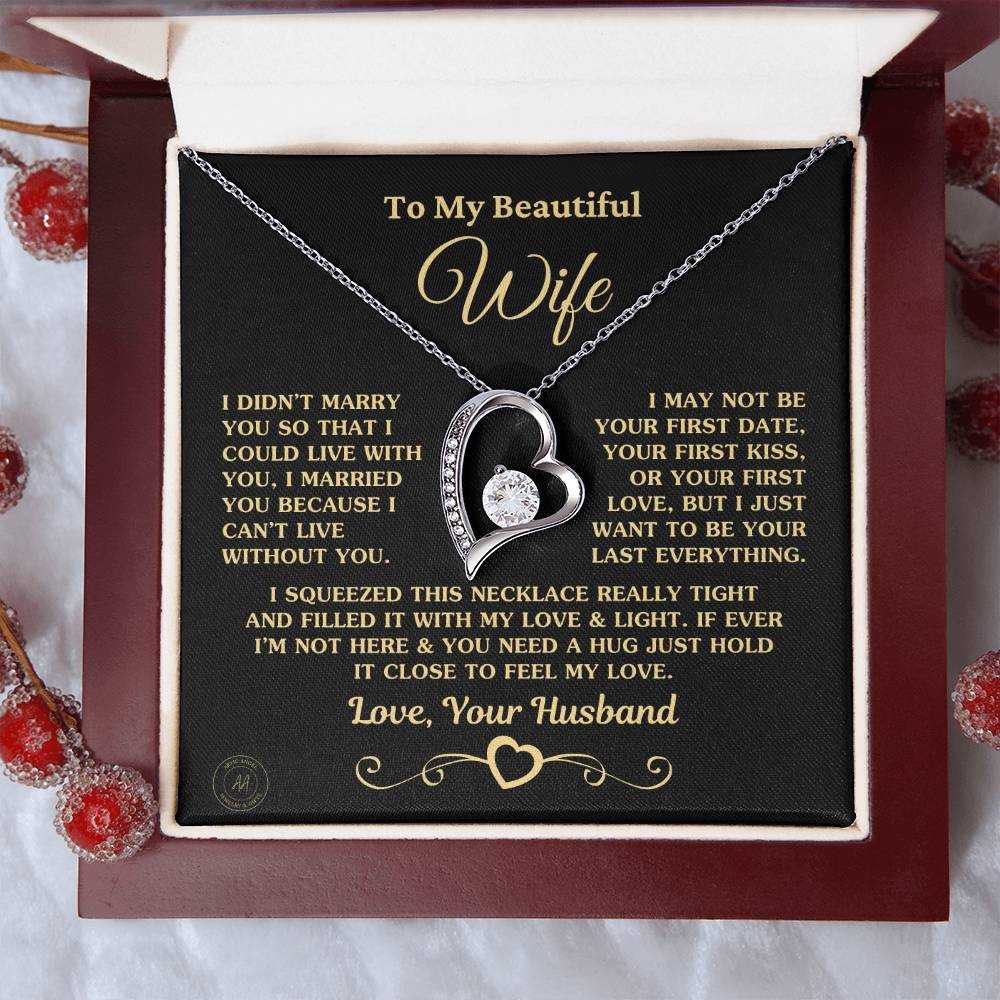 Special Gift For Wife I Can'T Live Without You Gold Heart Necklace Forever Love Necklace