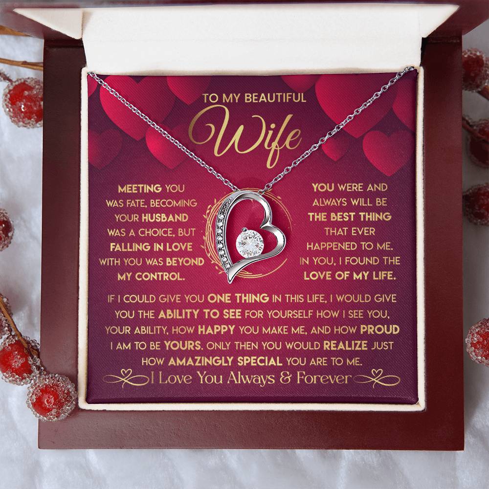 To My Beautiful Wife Necklace From Husband - Forever Love Red V.2 Forever Love Necklace