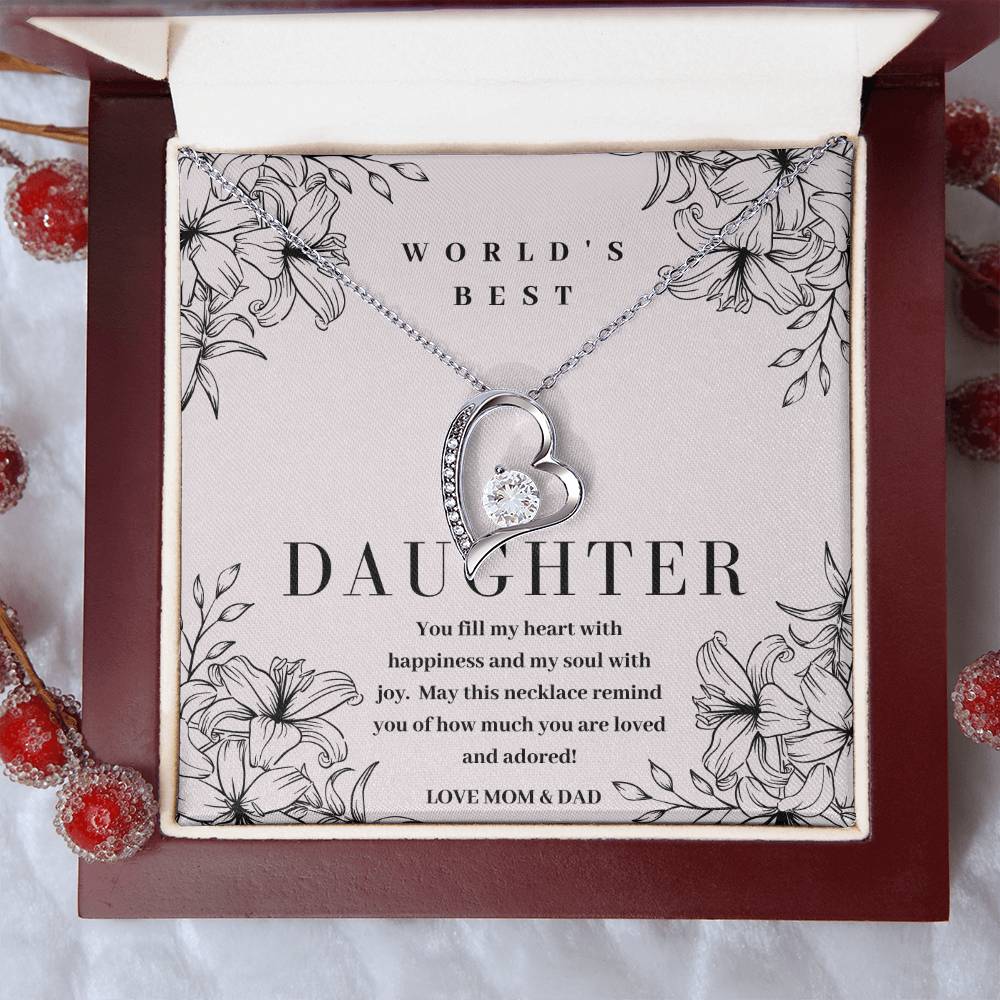 World's Best Daughter Gift 14k White Gold Or 18k Yellow Gold Pendant Necklace Forever Love Necklace