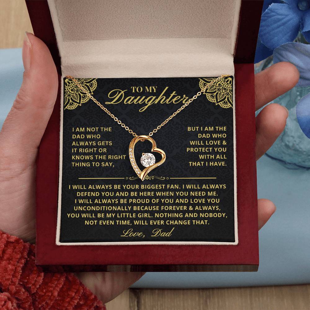 To My Daughter - Forever & Always From Father Dad, Inspirational Strength Gift, Forever Love Necklace, 14K Sentimental Present, Xmas Forever Love Necklace