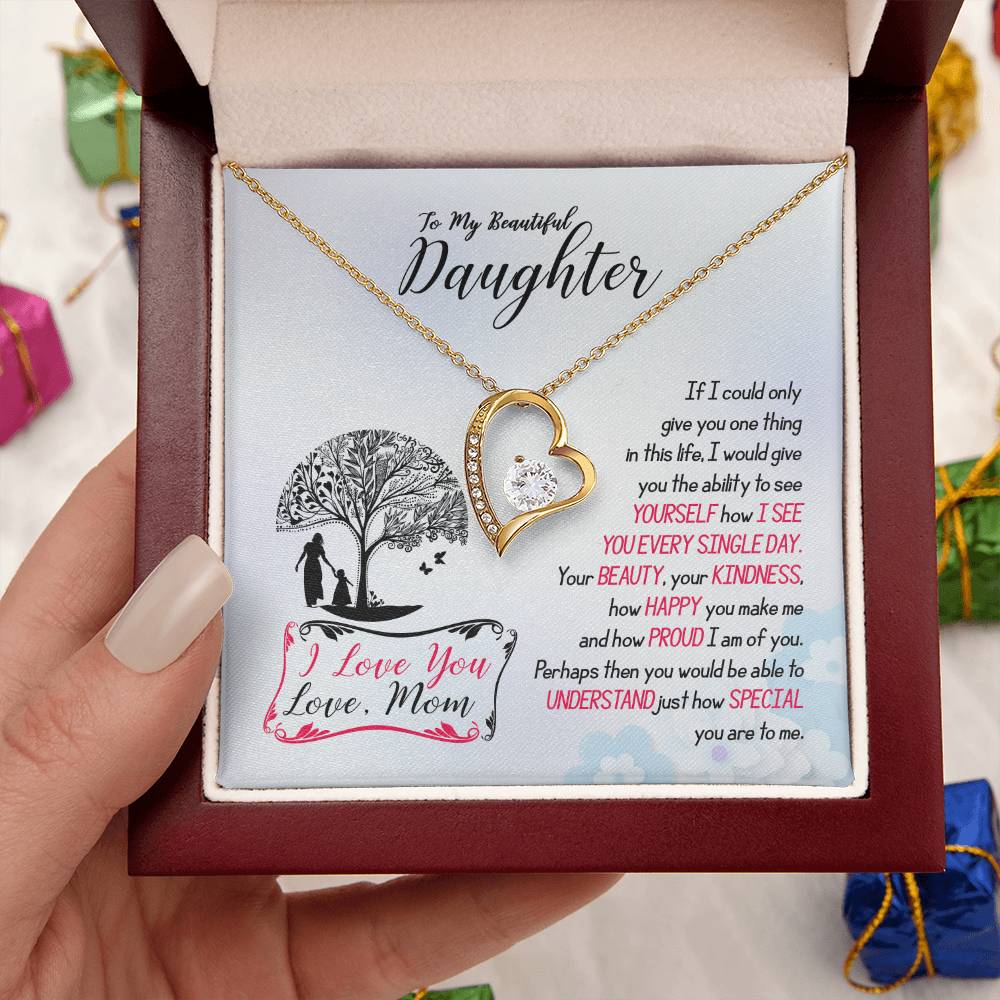 To My Beautiful Daughter I Love You Forever Love Necklace