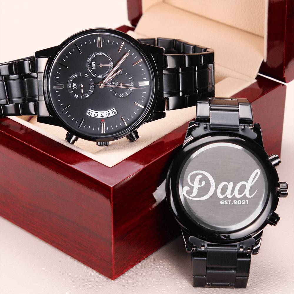 2021 New Dad Engraved Black Chronograph Watch Father's Day Engraving Chronograph Watch