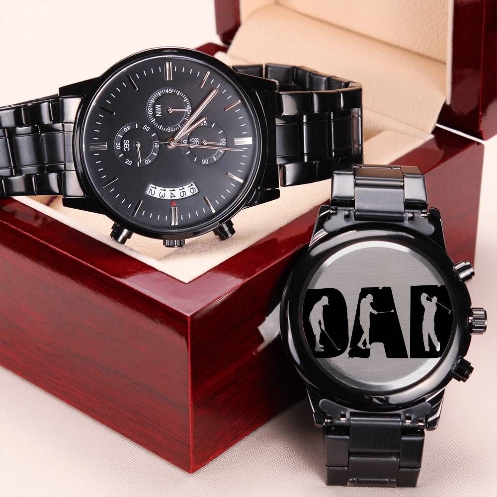 Golf Gifts For Men - Golf Watch - Golfer Black Chronograph Watch - Golfer Dad - Golfer Grandpa - Golfer Husband Anniversary Gift Engraving Chronograph Watch