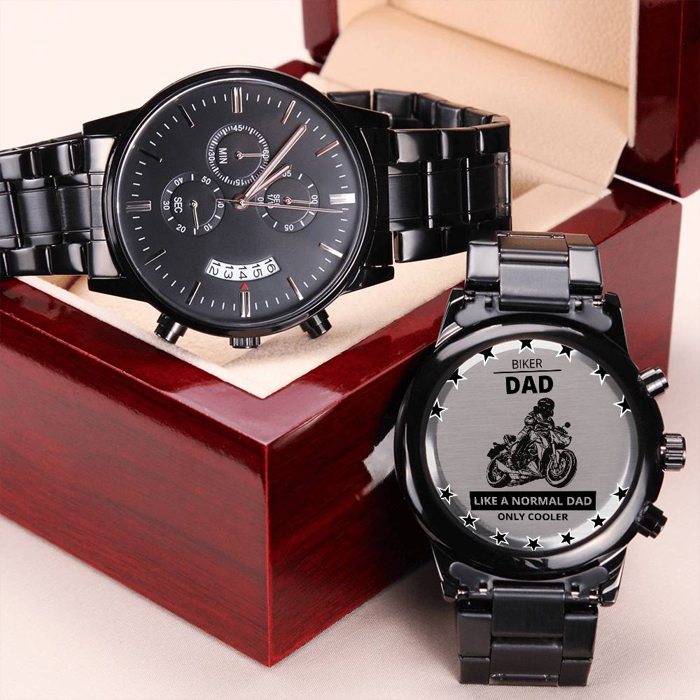 Biker Dad - Fathers Day Gift - Stainless Steel Wrist Watch Engraving Chronograph Watch