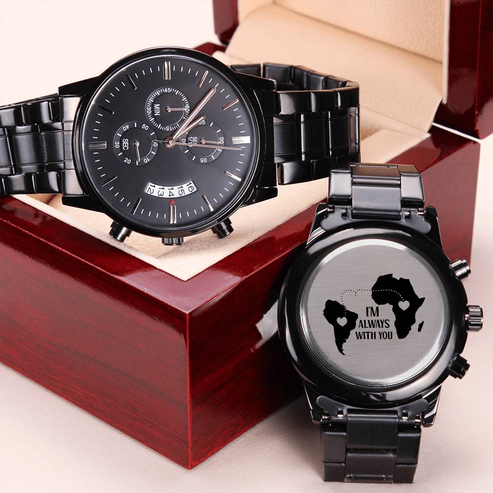 Engraved Design Black Chronograph Watch For My Love Who Is Alaways Close To My Heart Engraving Chronograph Watch