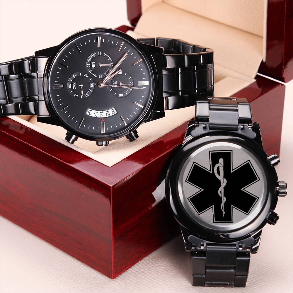 Paramedic Engraved Design Black Chronograph Watch Engraving Chronograph Watch