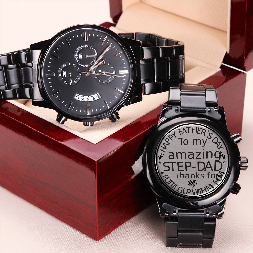 To My Step Dad - Thanks For Putting Up With My Mom - Watch Engraving Chronograph Watch