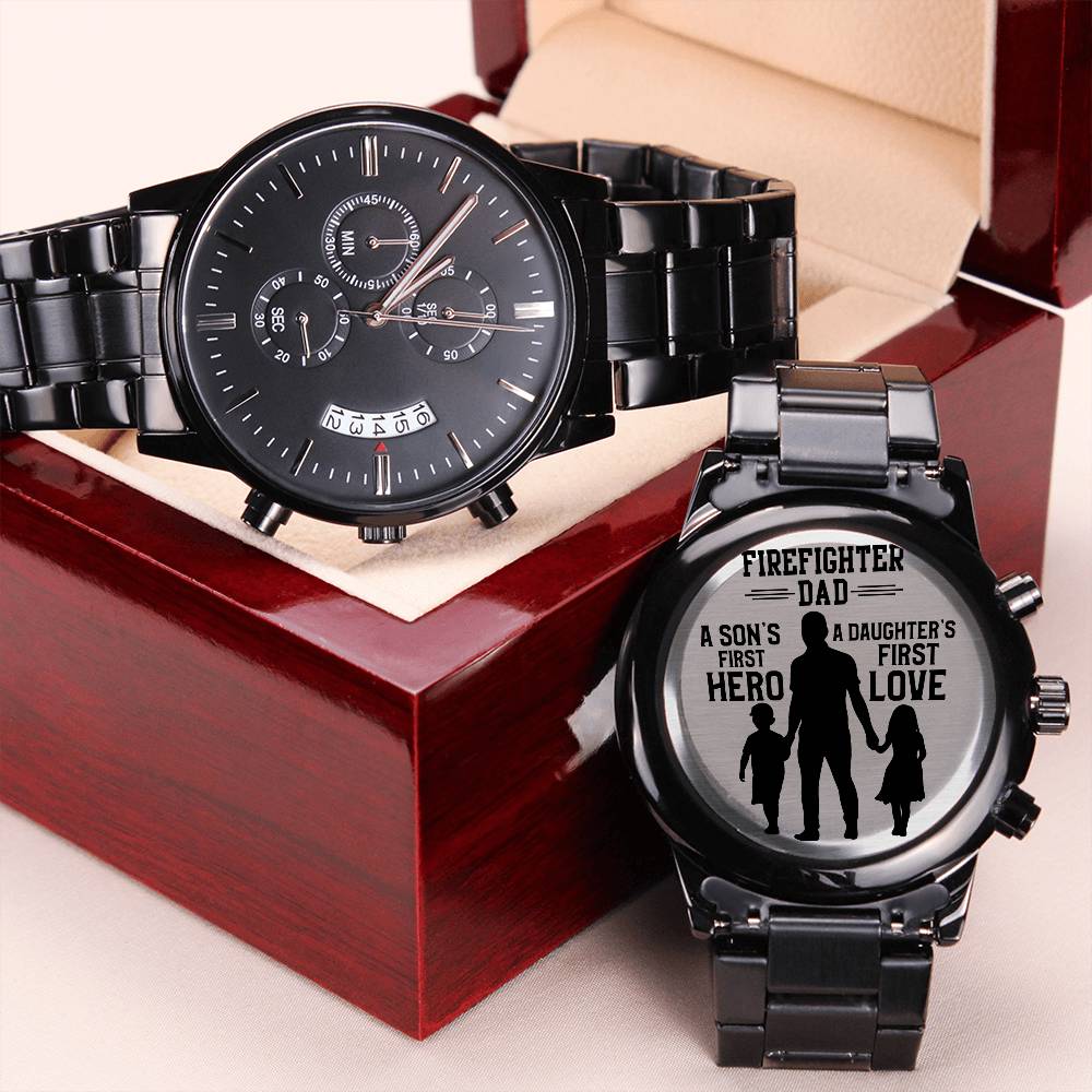 Firefighter Dad - A Son's First Hero Daughter's First Love Engraving Chronograph Watch
