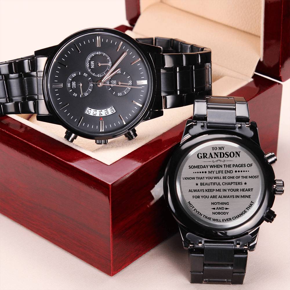 To My Grandson - Engraved Stainless Steel Watch Engraving Chronograph Watch