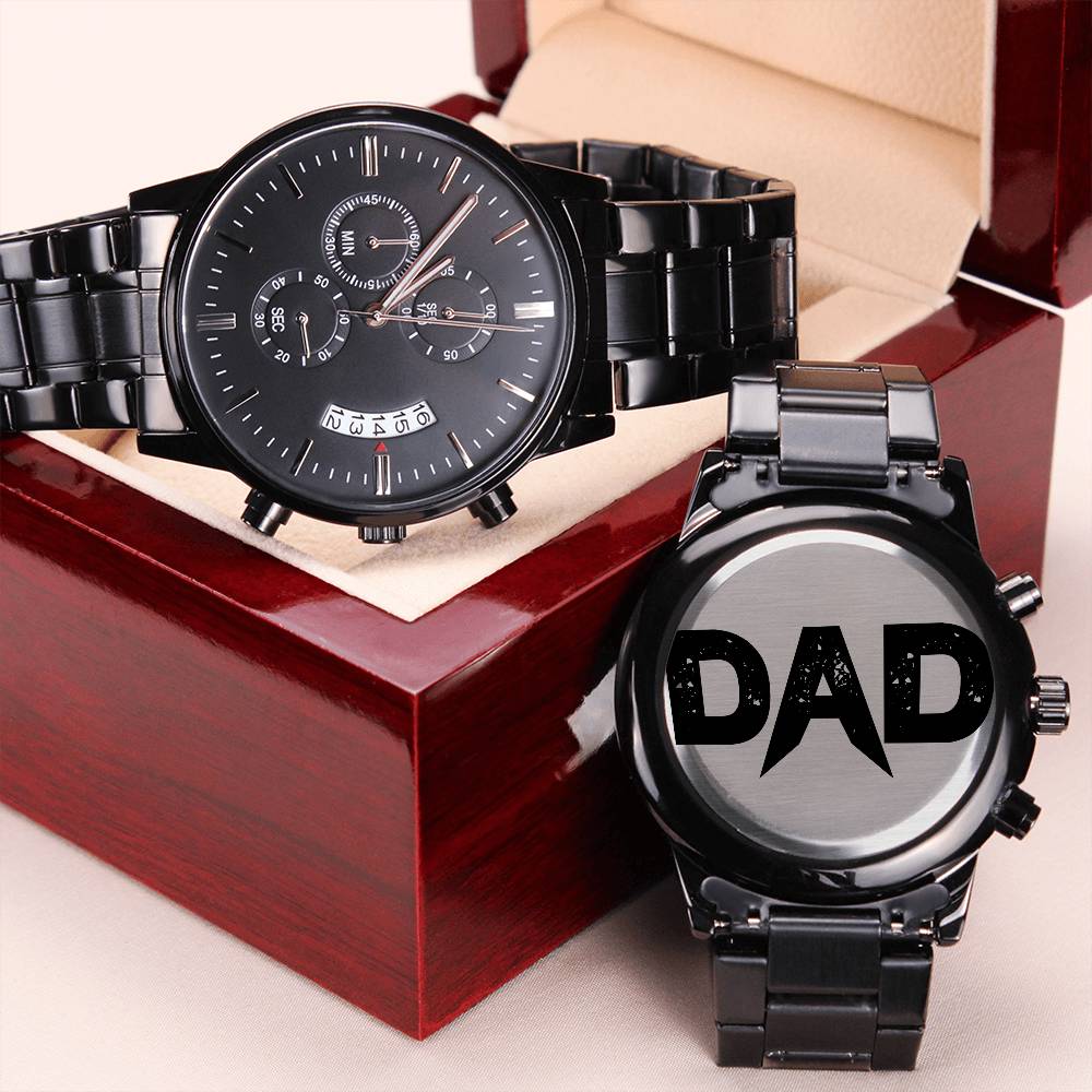 Engraved Design Black Chronograph Watch For Dad Engraving Chronograph Watch