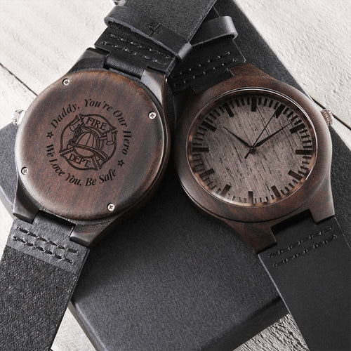 Daddy You're Our Hero - Firefighter Watch Firefighter Dad Gift Ideas Fireman Gift For Father's Day Custom Engraved Wat1 Engraved Wooden Watch