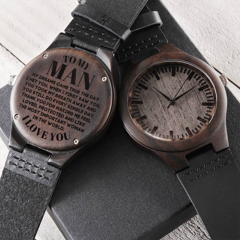 Man Of My Dreams Engraved Wooden Watch