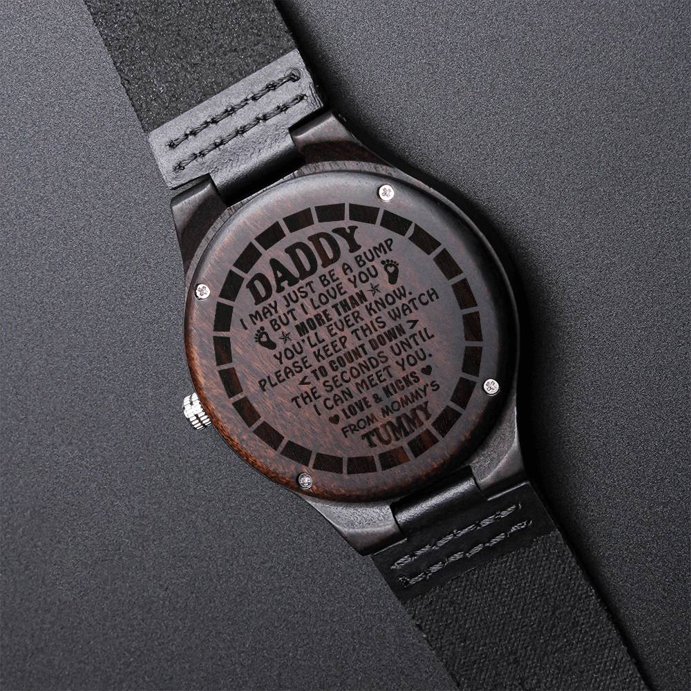 Daddy First Father's Day - Daddy Gift From Bump - Engraved Watch - First Time Dad Gift - Daddy From Bump - Soon To Be Engraved Wooden Watch