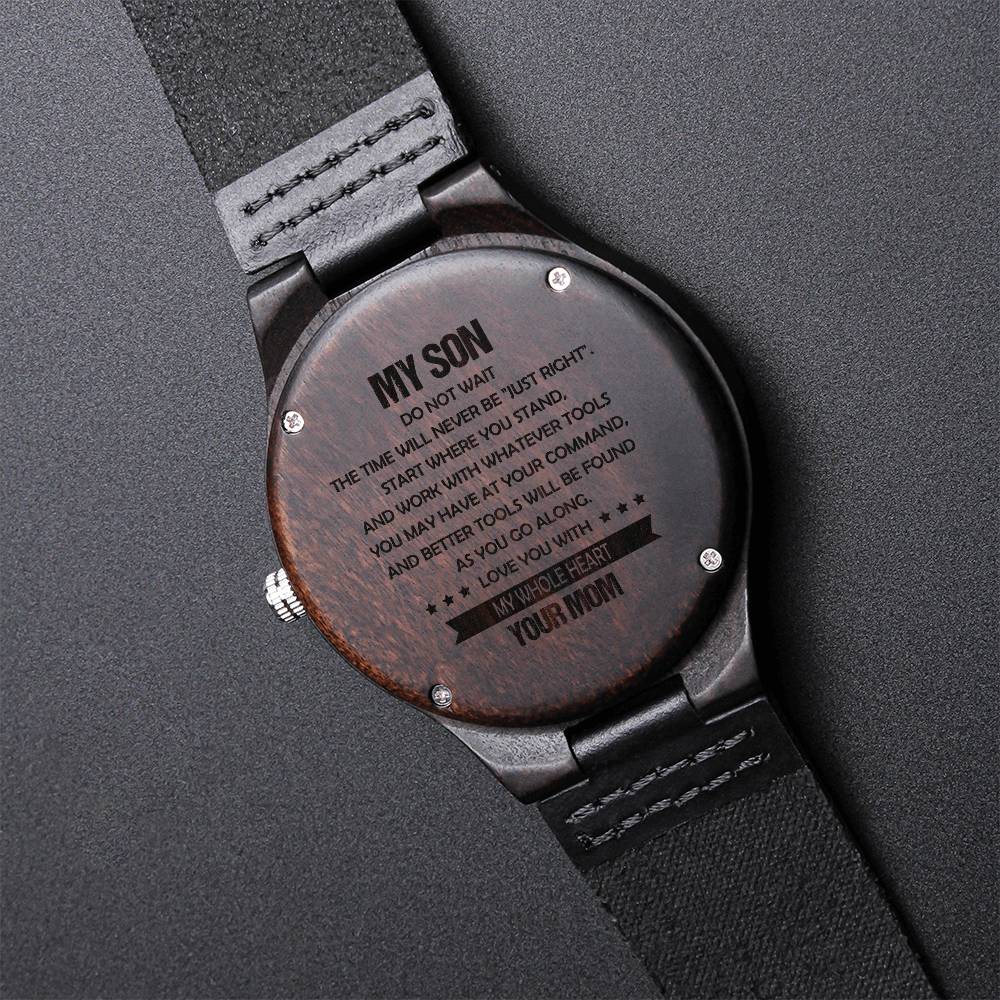 My Son Forever - Love Mom - Best Gift From Mother To Son - Engraved Wooden Watch