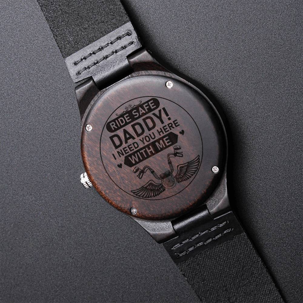 To My Biker Dad's Gift Free Engraving Custom Dad Black Wooden Watch Bonus Dad Watches Gift For Men Engraved Wooden Watch