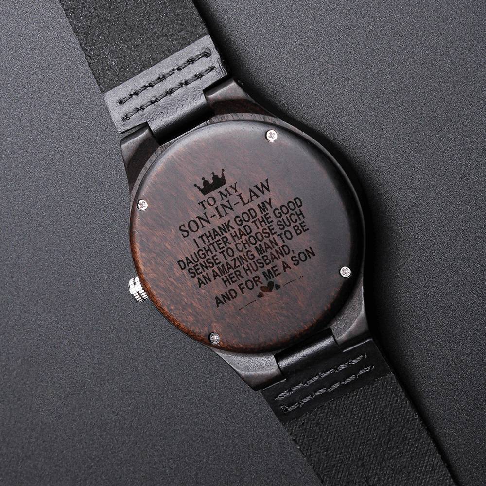 Gift For Son-In-Law I Thank God Engraved Wooden Watch