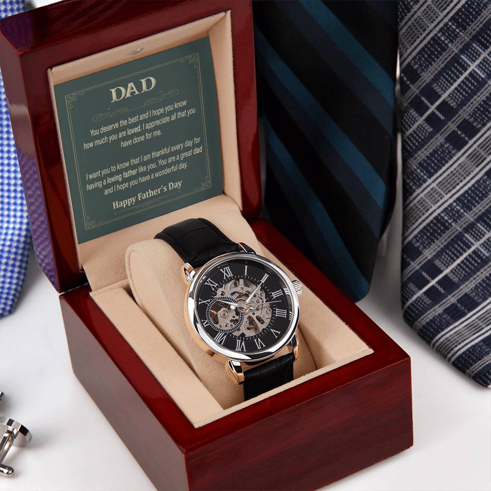 To My Dad Watch With Message Card Openwork Watch For Father's Day Gift Watch For Dad From Children