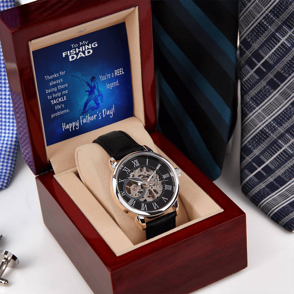 To My Fishing Dad Gift Watch With Message Card Openwork Watch For Dad Father's Day Gift From Son