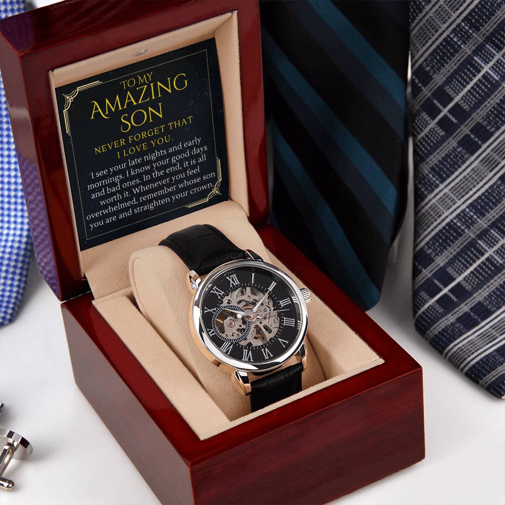 To My Amazing Son Gift, Straighten Your Crown Encouragement Men Openwork Watches