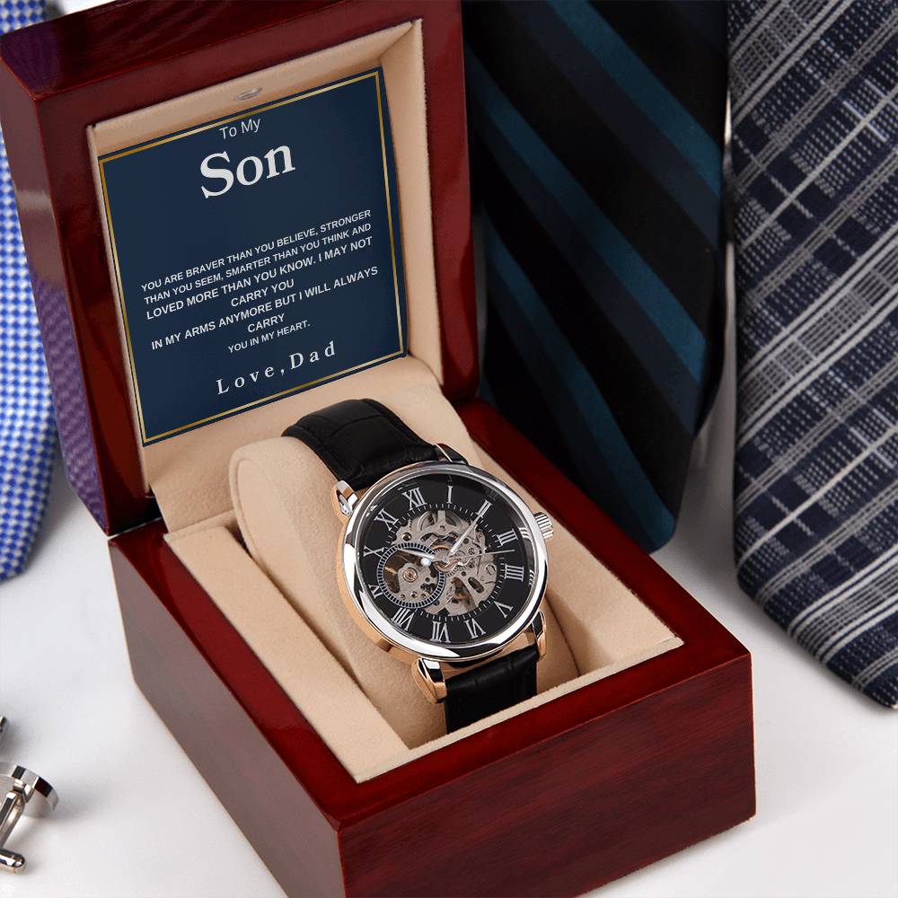 To My Son You Are Braver Than You Believe Love Mom Love You Forever Men's Openwork Watches