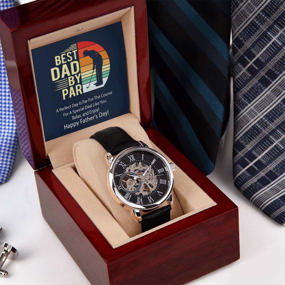 Best Dad By Par Openwork Watch With Message Card Father's Day Gift Watch For Dad