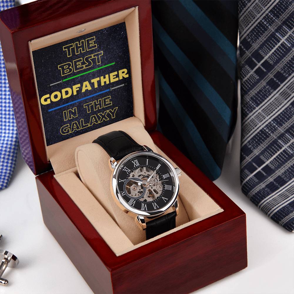 Godfather Gifts Men's Watch Funny Gift Idea For The Best Godfather In The Galaxy For Father's Day Birthday Openwork Watch